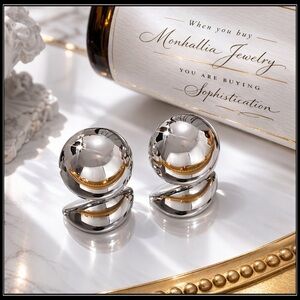 NEW SILVER SPHERE ARC STATEMENT BALL STUD EARRINGS